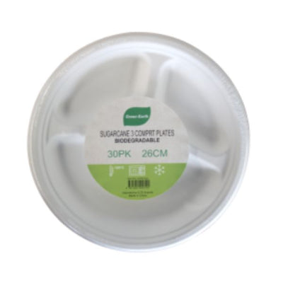 Sugarcane 3x Compartment Plates 26cm 30pk