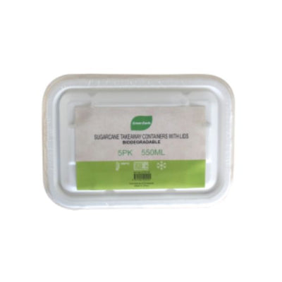 Sugarcane Takeaway Containers With Lids 550ml 5pk