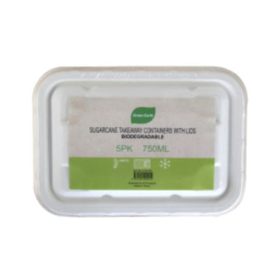 Sugarcane Takeaway Containers With Lids 750ml 5pk