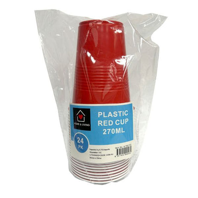 24pk Plastic Red Cup 270ml