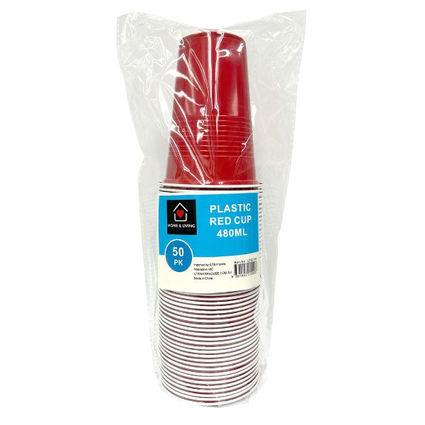 50pk Plastic Red Cup 480ml