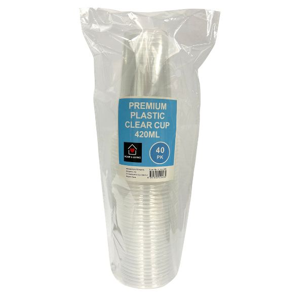 40pk Premium Plastic Clear Cup 420ml
