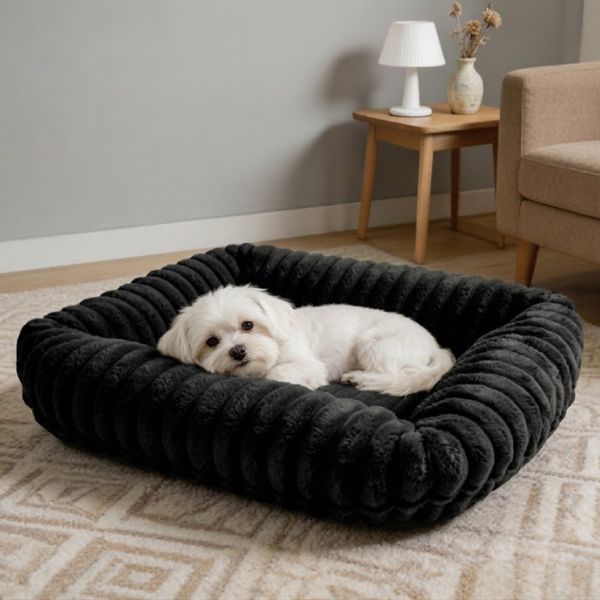 Super Plush Corduroy Lounge Bed Black 53x43x15cm