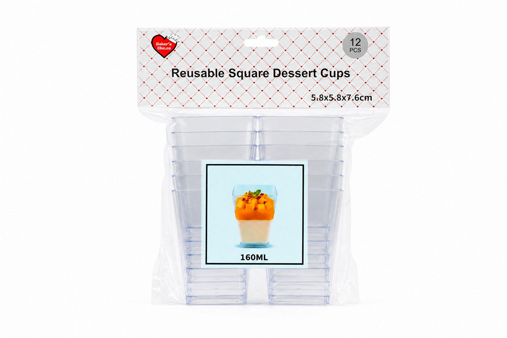 12pk Dessert Cups Square 160ml 5.8x5.8x7.6cm