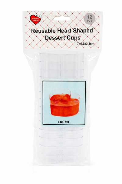 12pk Dessert Cups Heart Shaped 100ml 7x6.5x3.8cm