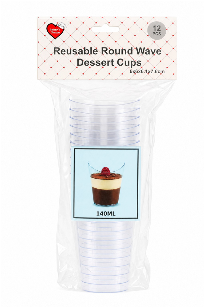12pk Dessert Cups Round Wave 140ml 6.6x6.1x7.6cm