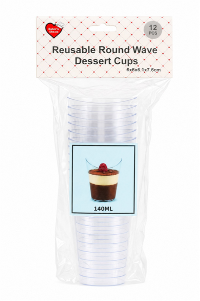 12pk Dessert Cups Round Wave 140ml 6.6x6.1x7.6cm