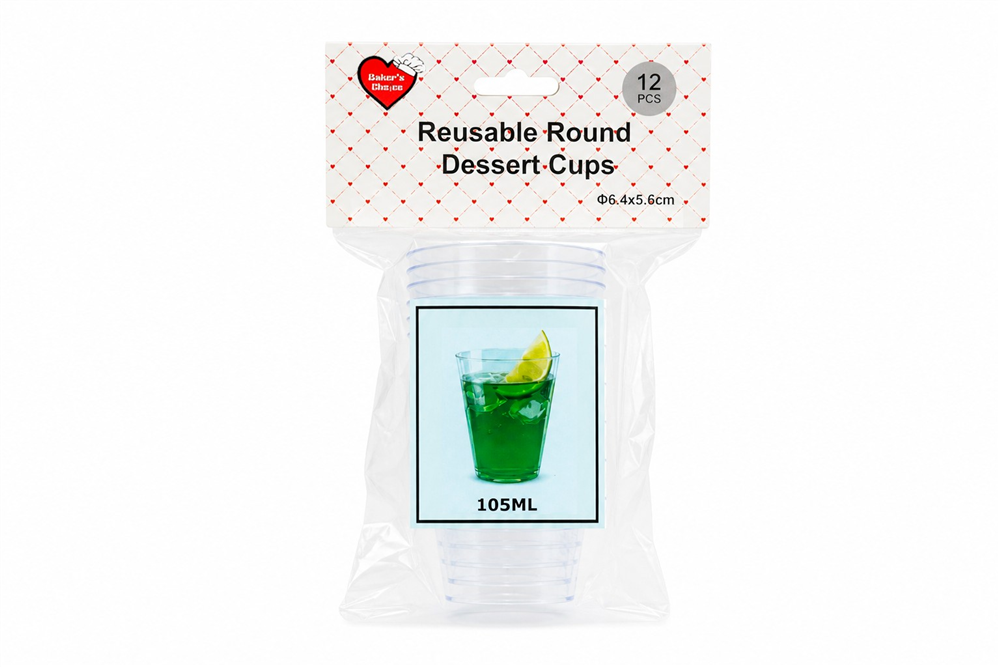 12pk Dessert Cups Round 105ml 6.4x5.6cm
