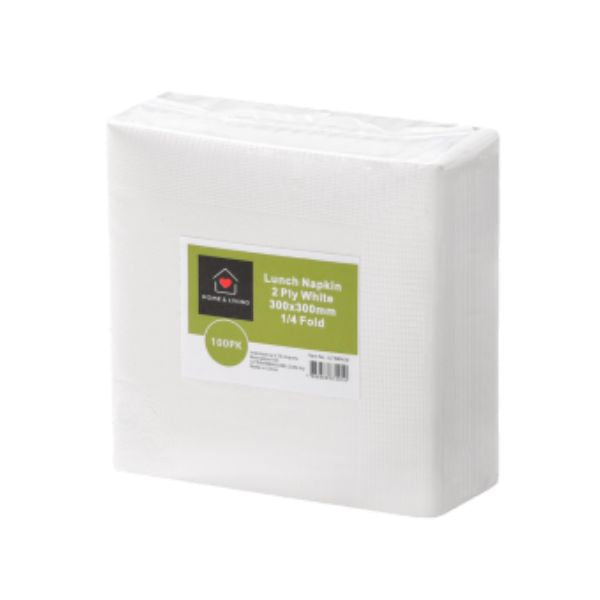 100s White Lunch Napkin 2PLY 1/4 Fold (30x30cm)