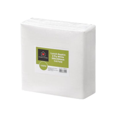 100s White Lunch Napkin 2PLY 1/4 Fold (30x30cm)