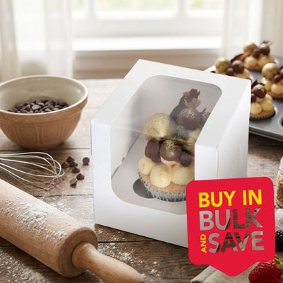 BULK 100pk 1 Hold White Cupcake Box (4x4x4in)