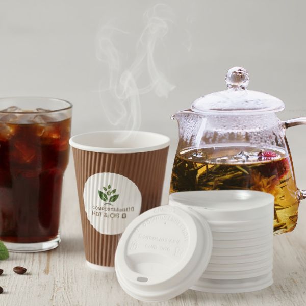 50pk Compostable Lid 8 & 12oz Hot & Cold White (90mm)