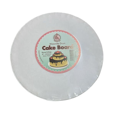 8in Round Masonite 12mm Drum Cake Board - White