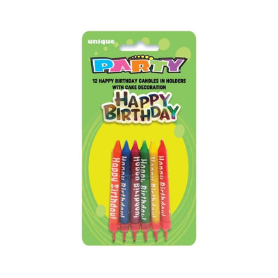 12pk Assorted Colours Candles with Cake Deco