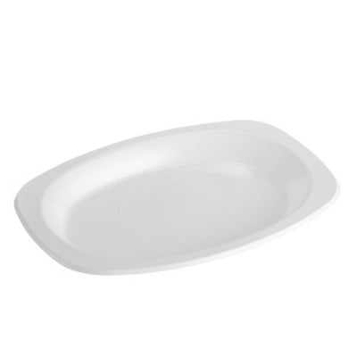 50pk White Heavy Duty Reusable Plastic Oval Plates 245x330mm