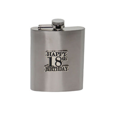 18th Birthday Badge Stainles Steel Hip Flask