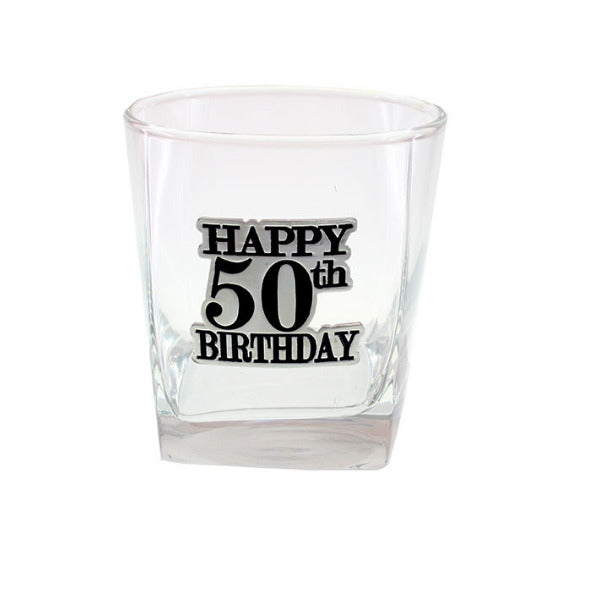 50th Birthday Badge Scotch Glass