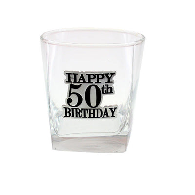 50th Birthday Badge Scotch Glass