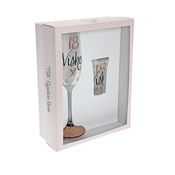 18th Birthday Rose gold Shot & Flute Glass