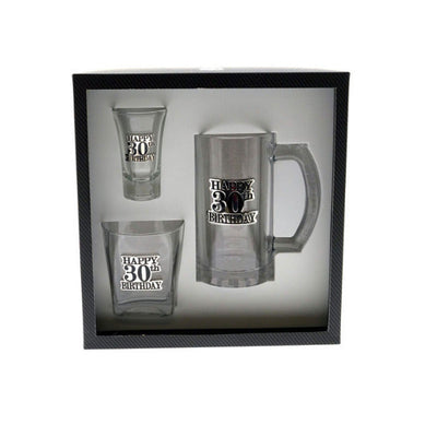 Set of 3 30th Birthday Badged Shot, Scotch & Beer Glass