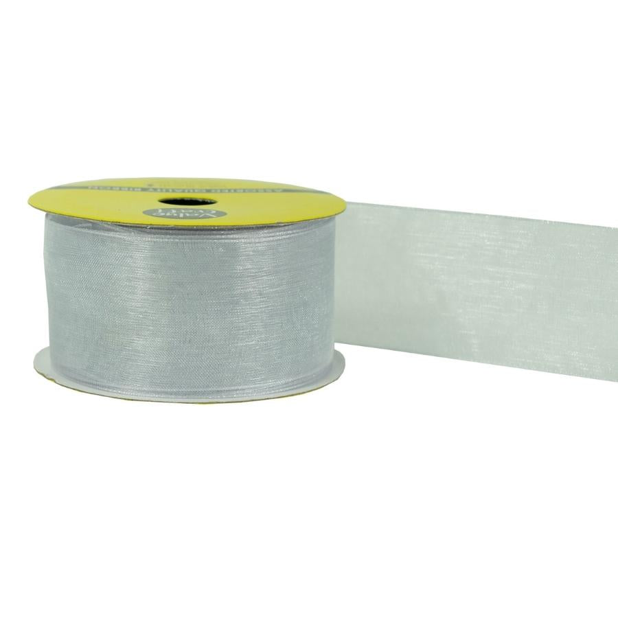 38mm Silver Woven Edge Organza Ribbon 4m