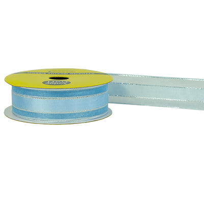 22mm Baby Blue & Silver Sheer Edge Satin Ribbon 4m
