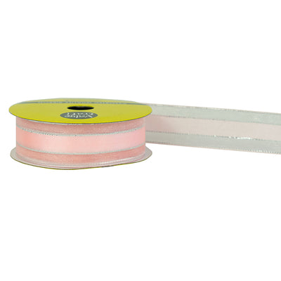 22mm Baby Pink & Silver Sheer Edge Satin Ribbon 4m