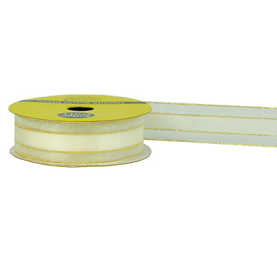22mm Cream & Gold Sheer Edge Satin Ribbon 4m