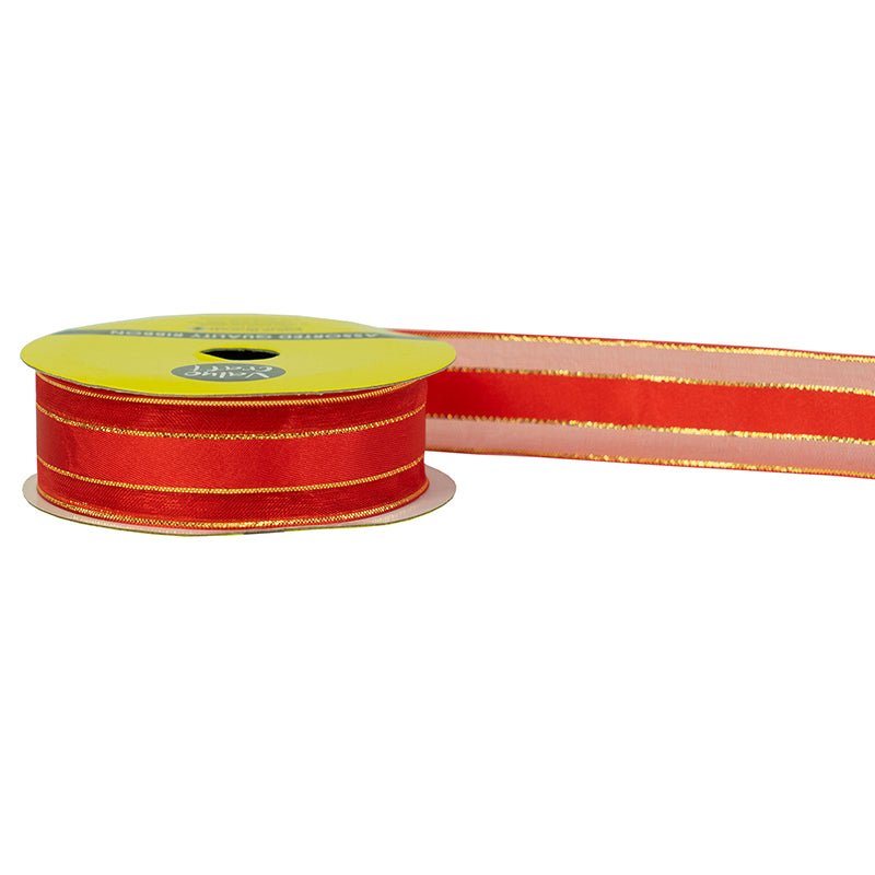 22mm Red & Gold Sheer Edge Satin Ribbon 4m