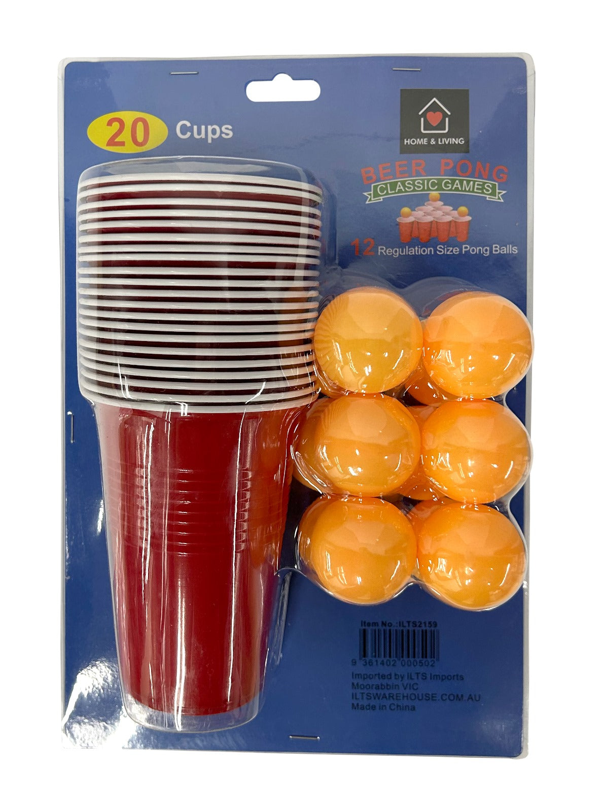 Beer Pong Drinking Game Set (20x 16oz Reusable Cups & 12 Balls)
