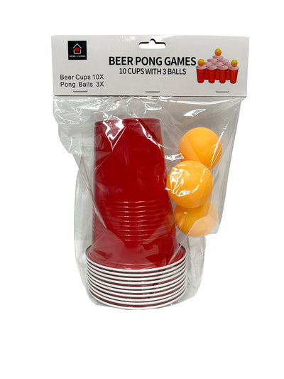 Beer Pong Drinking Game Set (10x 16oz Reusable Cups & 3 Balls)