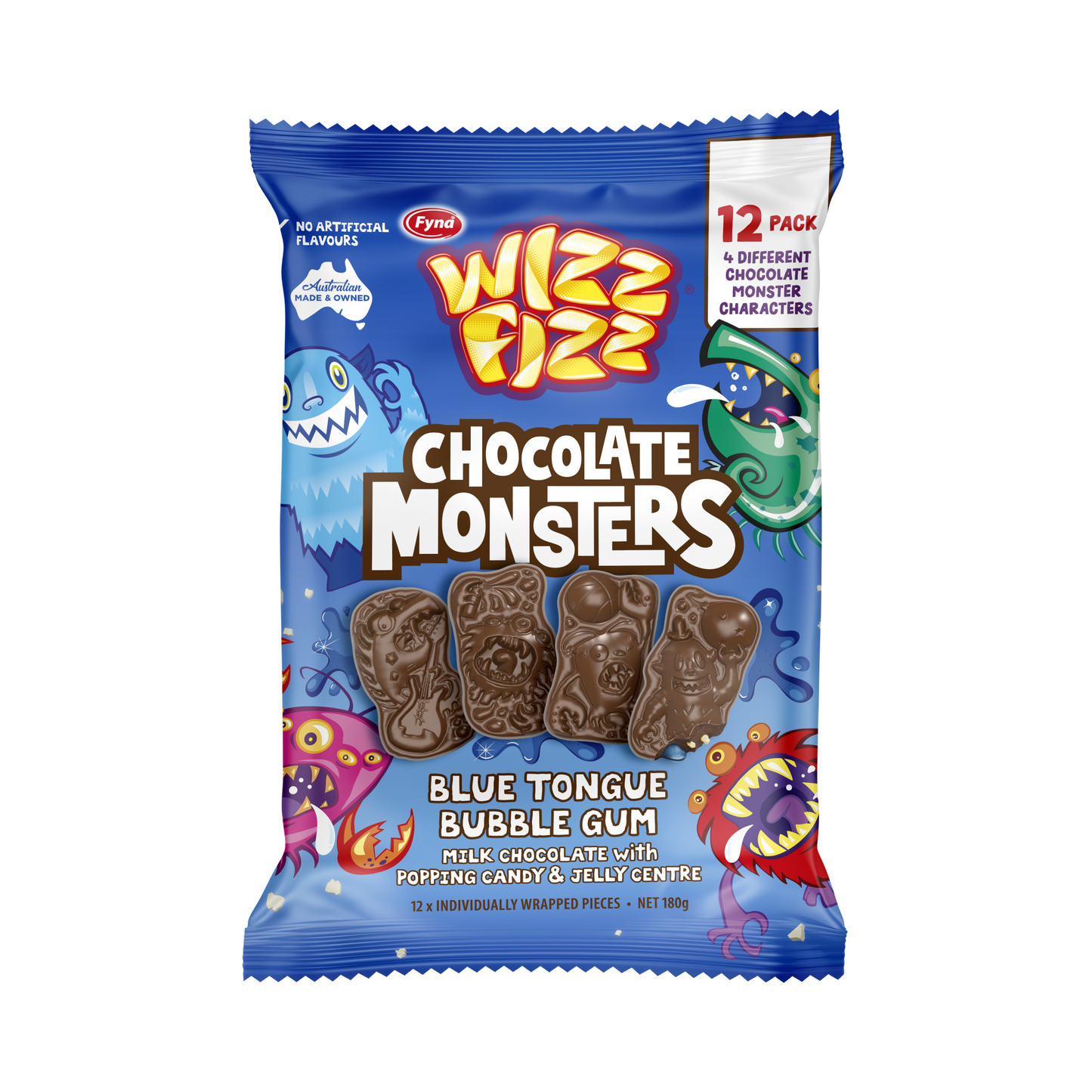 DATED SPECIAL Wizz Fizz Blue Tounge Bubble Gum Chocolate Monsters 180g
