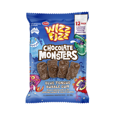 DATED SPECIAL Wizz Fizz Blue Tounge Bubble Gum Chocolate Monsters 180g