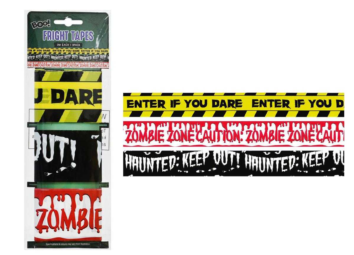 Warning Fright Tapes 3m 3pk (colour or design selected at random)