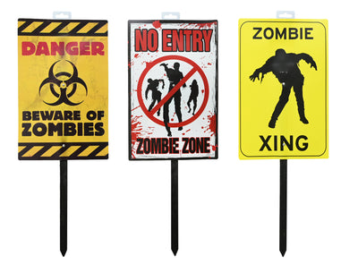 Zombie Warning Sign Stake 58cm (colour or design selected at random)