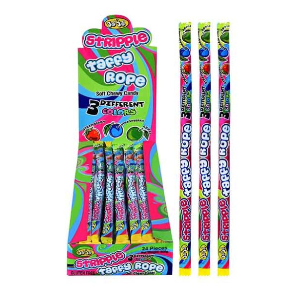 24pk JOJO Assorted Stripple Taffy Rope 25g
