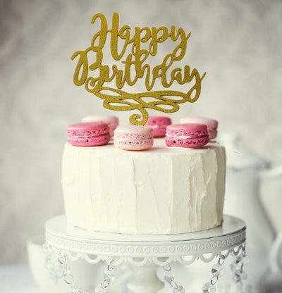 Gold Glitter Cake Topper - Happy Birthday