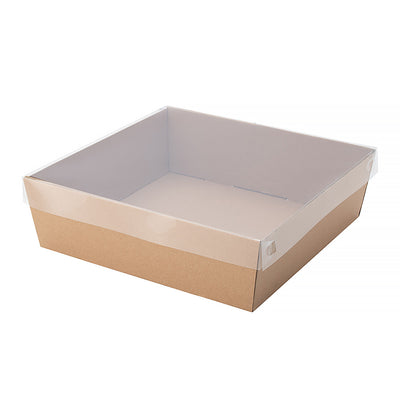 10pk Medium Brown Square Grazing Box with Clear PET Lid 250x250x80mm