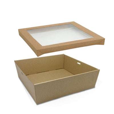 10pk Medium Brown Square Grazing Box with Window Lid 250x250x80mm