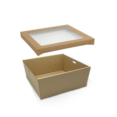 10pk Small Brown Square Grazing Box with Window Lid 180x180x80mm