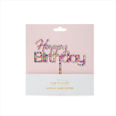Rainbow Glitter Cake Topper - Happy Birthday