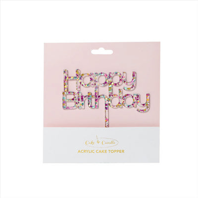 Rainbow Glitter Cake Topper - Happy Birthday Scripted