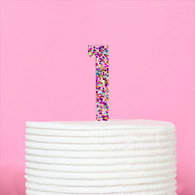 Rainbow Glitter Cake Topper - Number 1