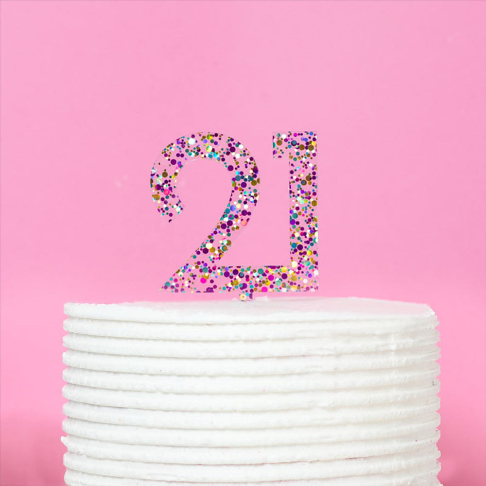 Rainbow Glitter Cake Topper - Number 21