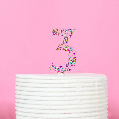 Rainbow Glitter Cake Topper - Number 3