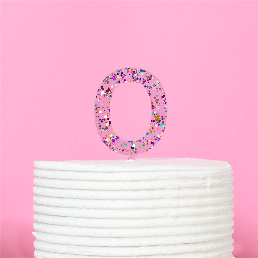 Rainbow Glitter Cake Topper - Number 0
