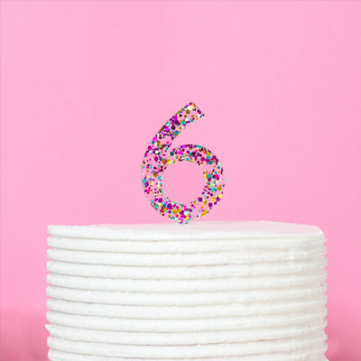 Rainbow Glitter Cake Topper - Number 6