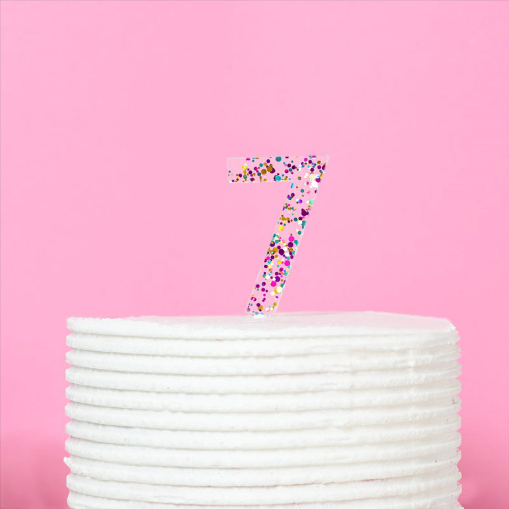 Rainbow Glitter Cake Topper - Number 7