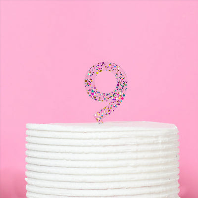 Rainbow Glitter Cake Topper - Number 9