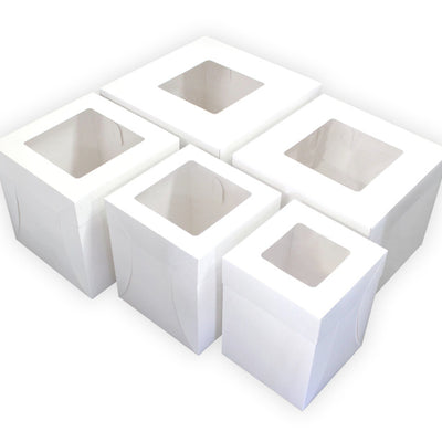 BULK 50pk White Tall 8in Cake Box With Window (8x8x12in)